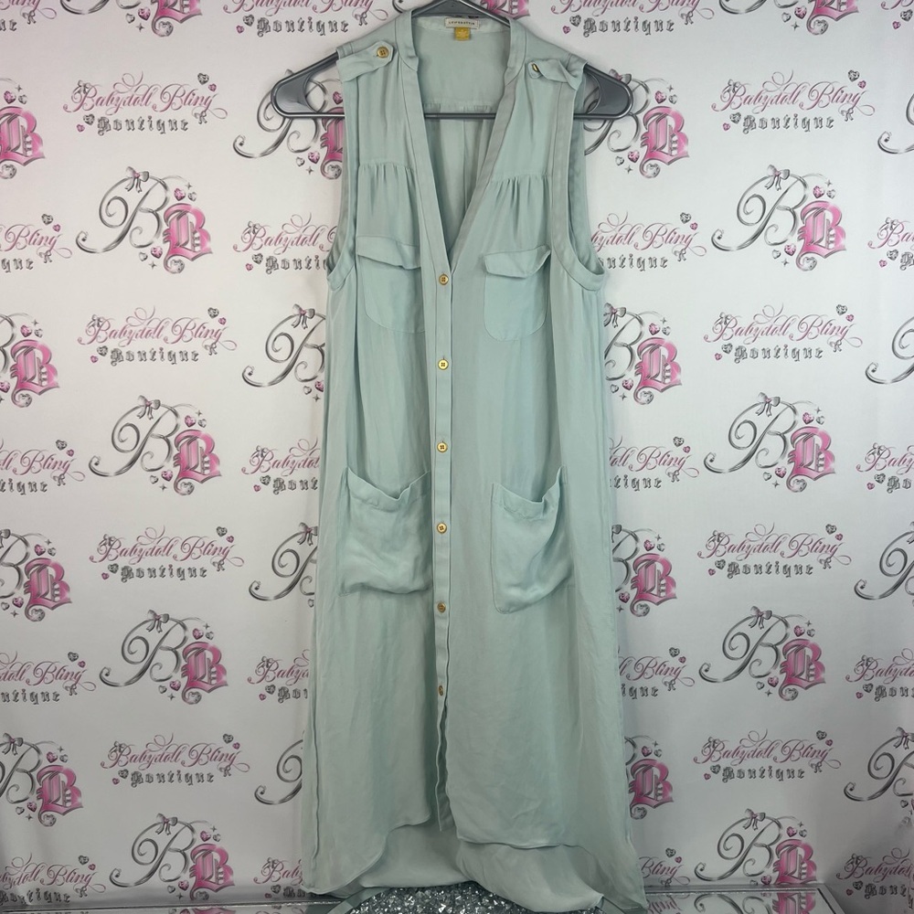 Leifsdottir dress long vest style blue Mint Green Blouse gold hardware pockets